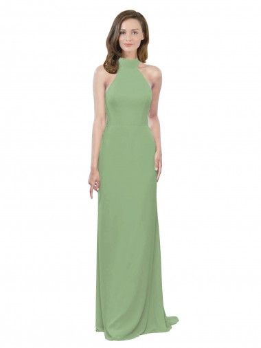 Boutique Trapèze Licou Col Haut Mousseline Longue Robes demoiselle d'honneur