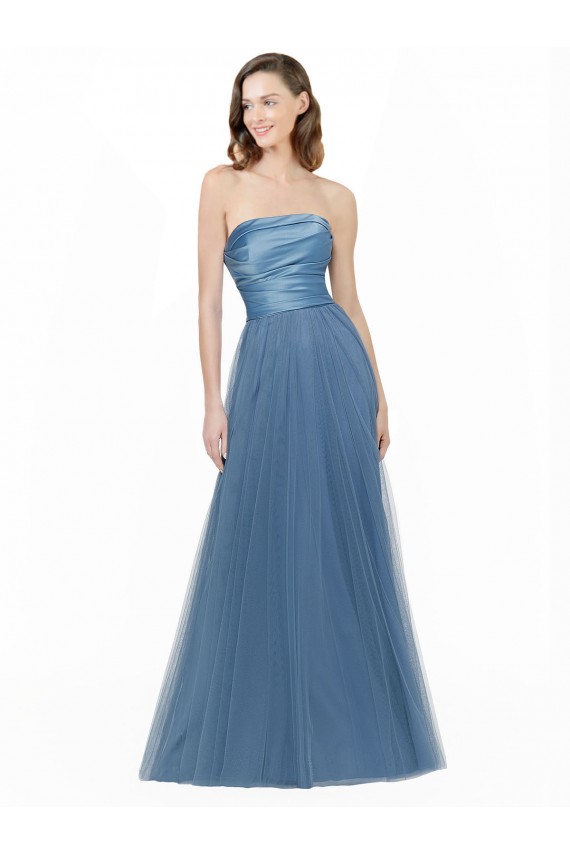 Boutique Trapèze Sans bretelle Satiné Tulle Longue Robes demoiselle d'honneur
