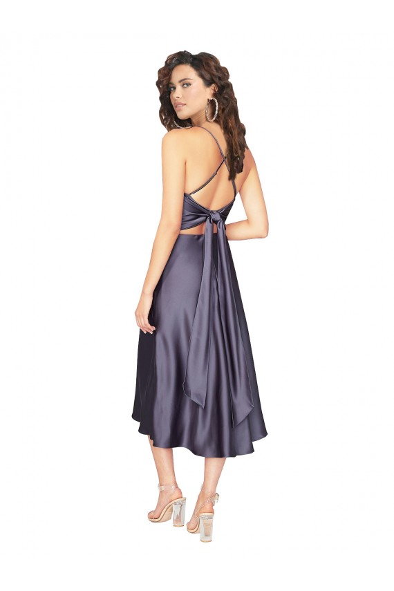 Boutique Trapèze Scoop midi Satiné Soyeux Courte Robes demoiselle d'honneur / Robes de bal / Robes de cocktail