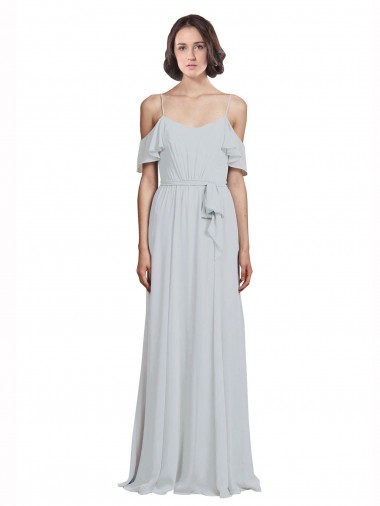 Boutique Trapèze Épaule Dénudée Bretelles spaghetti Mousseline Longue Robes demoiselle d'honneur