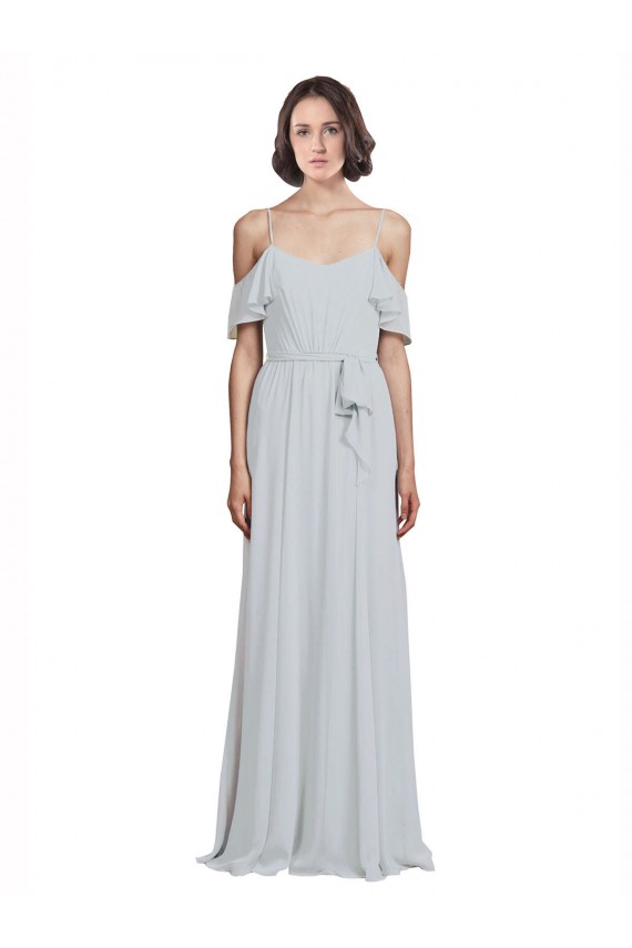 Boutique Trapèze Épaule Dénudée Bretelles spaghetti Mousseline Longue Robes demoiselle d'honneur