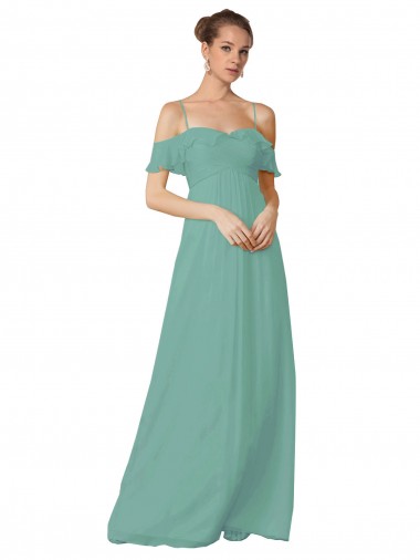 Boutique Trapèze Épaule Dénudée Bretelles spaghetti Mousseline Longue Robes demoiselle d'honneur