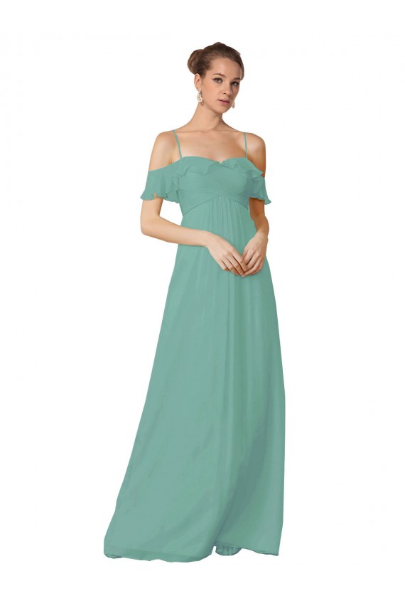 Boutique Trapèze Épaule Dénudée Bretelles spaghetti Mousseline Longue Robes demoiselle d'honneur