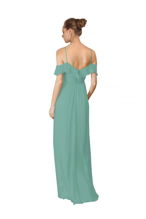 Boutique Trapèze Épaule Dénudée Bretelles spaghetti Mousseline Longue Robes demoiselle d'honneur