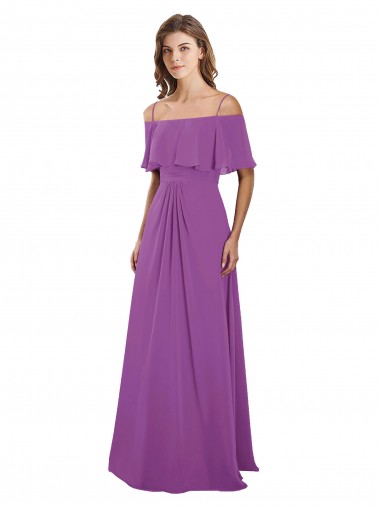 Boutique Trapèze Épaule Dénudée Bretelles spaghetti Mousseline Longue Robes demoiselle d'honneur