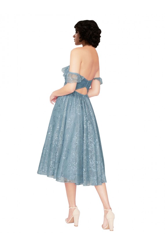Boutique Trapèze Épaule Dénudée Dentelle Courte Robes demoiselle d'honneur / Robes de cocktail