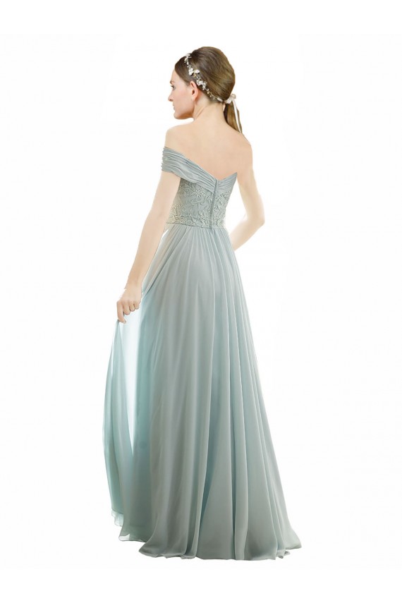 Boutique Trapèze Épaule Dénudée Mousseline Dentelle Longue Robes demoiselle d'honneur