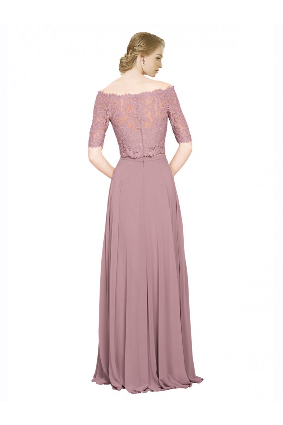 Boutique Trapèze Épaule Dénudée Mousseline Dentelle Longue Robes demoiselle d'honneur / Robes de bal