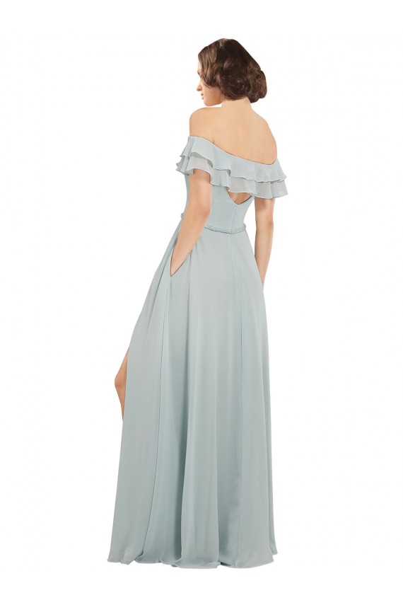 Boutique Trapèze Épaule Dénudée Mousseline Longue Robes demoiselle d'honneur