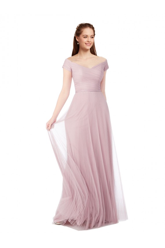 Boutique Trapèze Épaule Dénudée Tulle Longue Robes demoiselle d'honneur