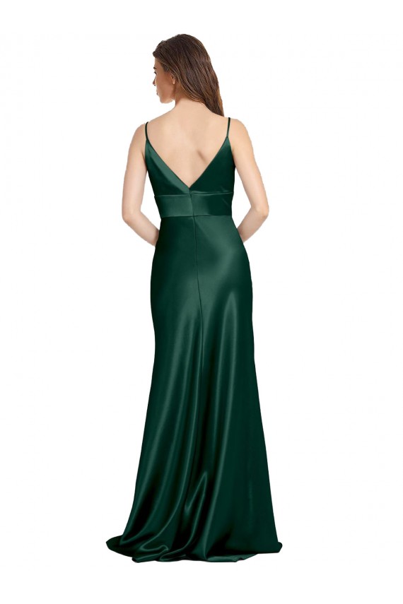 Boutique Vert Chasseur Fourreau Bretelles spaghetti Col V Satiné Stretch Longue Formelles Robes demoiselle d'honneur / Robes de soirée / Robes de bal