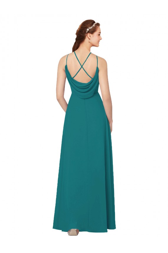 Boutique Vert Chasseur Fourreau Col Haut Mousseline Longue Robes demoiselle d'honneur
