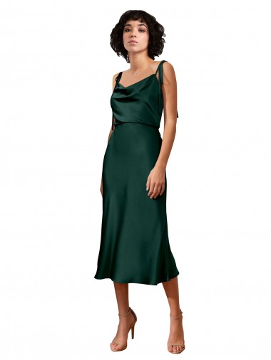 Boutique Vert Chasseur Fourreau midi Satiné Stretch Courte Robes demoiselle d'honneur / Robes de soirée / Robes de cocktail
