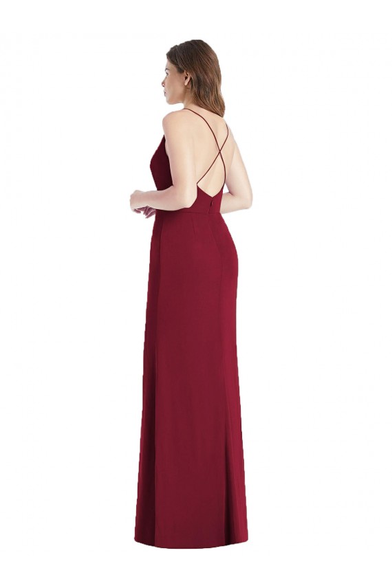 Boutique Vert Chasseur Sirène Bretelles spaghetti Col V Mousseline Longue Robes demoiselle d'honneur