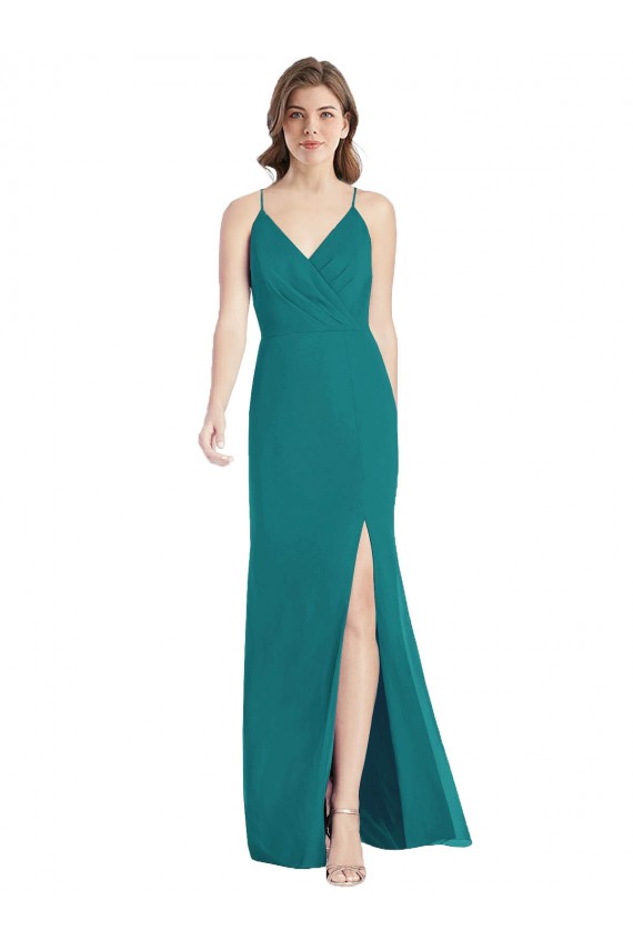 Boutique Vert Chasseur Sirène Bretelles spaghetti Col V Mousseline Longue Robes demoiselle d'honneur