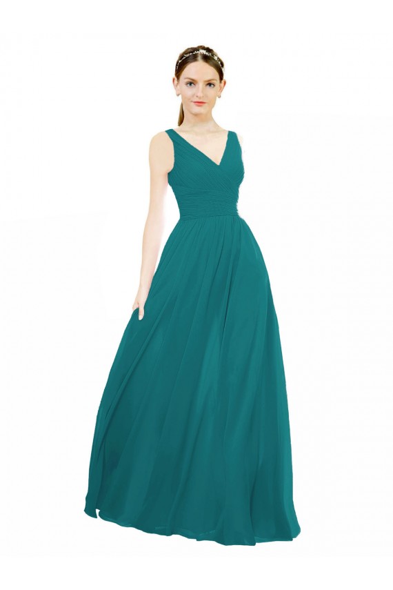 Boutique Vert Chasseur Trapèze Col V Mousseline Longue Robes demoiselle d'honneur