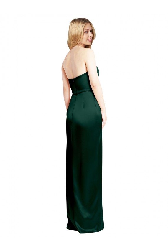 Boutique Vert Chasseur Trapèze Scoop Sans bretelle Satiné Stretch Longue Formelles Robes demoiselle d'honneur / Robes de soirée / Robes de bal