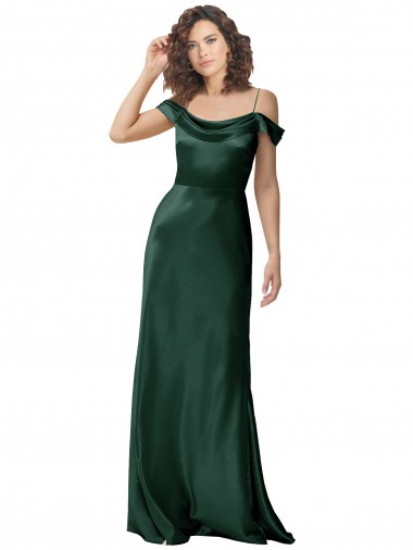 Boutique Vert Chasseur Trapèze Épaule Dénudée Bretelles spaghetti Satiné Stretch Longue Formelles Robes demoiselle d'honneur / Robes de soirée / Robes de bal