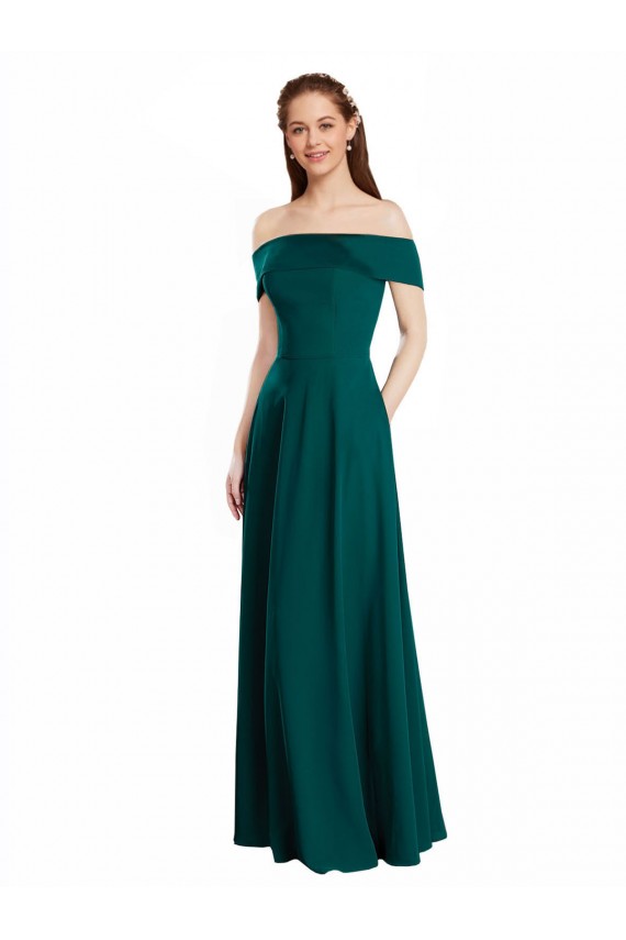 Boutique Vert Chasseur Trapèze Épaule Dénudée Mousseline Longue Robes demoiselle d'honneur