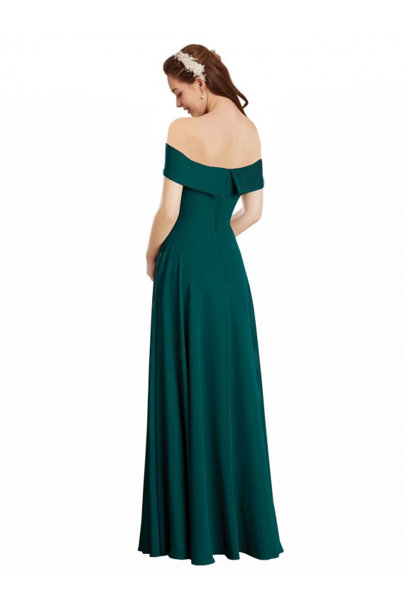 Boutique Vert Chasseur Trapèze Épaule Dénudée Mousseline Longue Robes demoiselle d'honneur