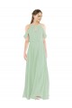 Boutique Vert Sauge Fourreau Épaule Dénudée Mousseline Longue Robes demoiselle d'honneur