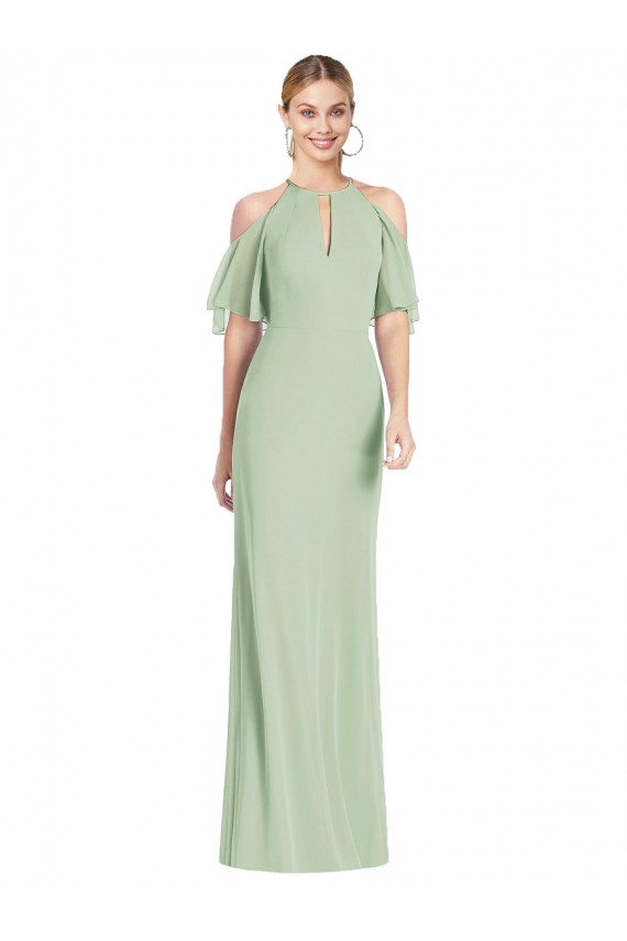 Boutique Vert Sauge Sirène Licou Mousseline Longue Robes demoiselle d'honneur