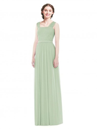 Boutique Vert Sauge Trapèze Bretelles spaghetti Mousseline Longue Robes demoiselle d'honneur