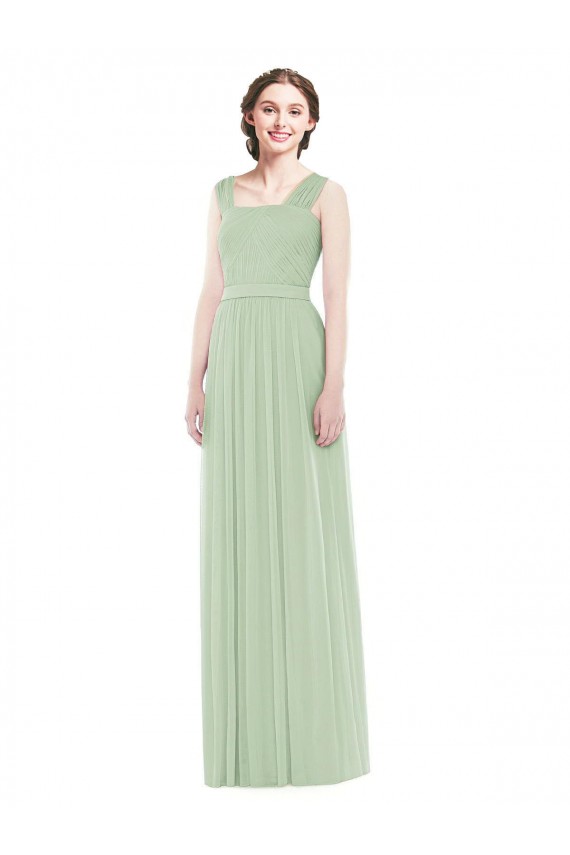 Boutique Vert Sauge Trapèze Bretelles spaghetti Mousseline Longue Robes demoiselle d'honneur