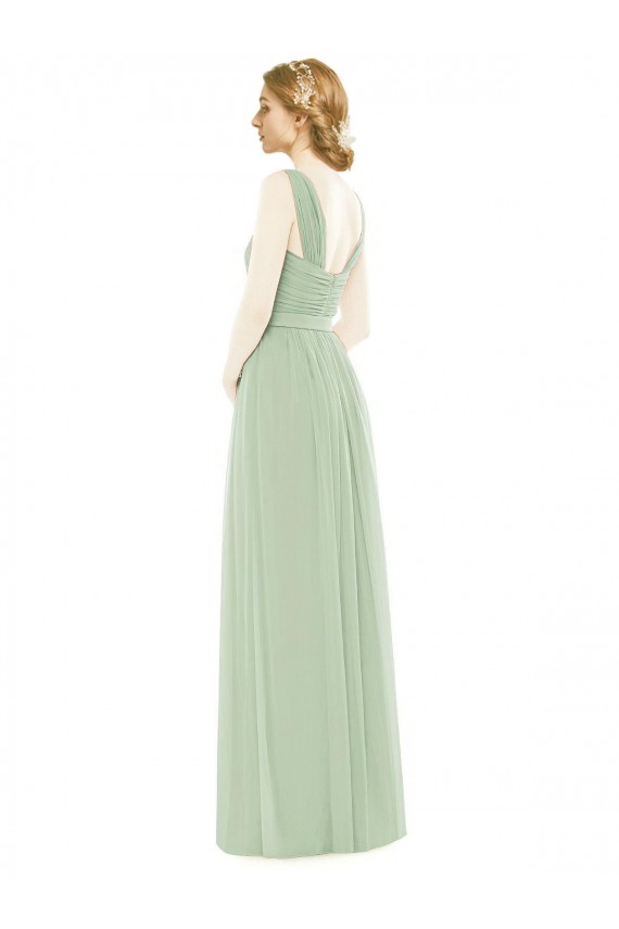 Boutique Vert Sauge Trapèze Bretelles spaghetti Mousseline Longue Robes demoiselle d'honneur