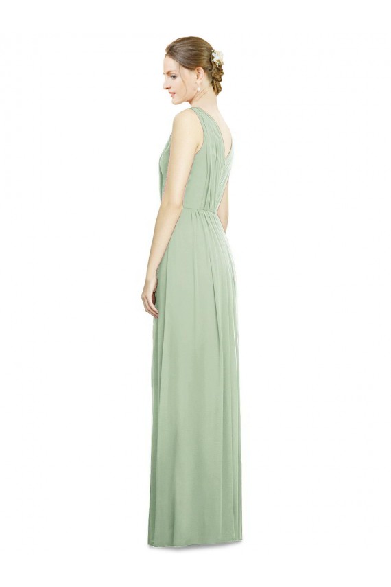 Boutique Vert Sauge Trapèze Col V Mousseline Longue Robes demoiselle d'honneur
