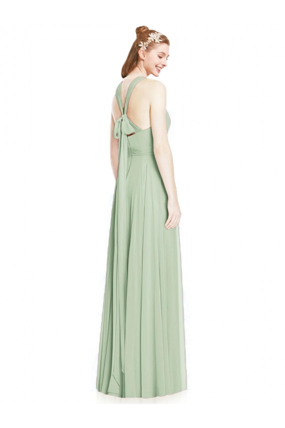 Boutique Vert Sauge Trapèze Licou Mousseline Longue Robes demoiselle d'honneur