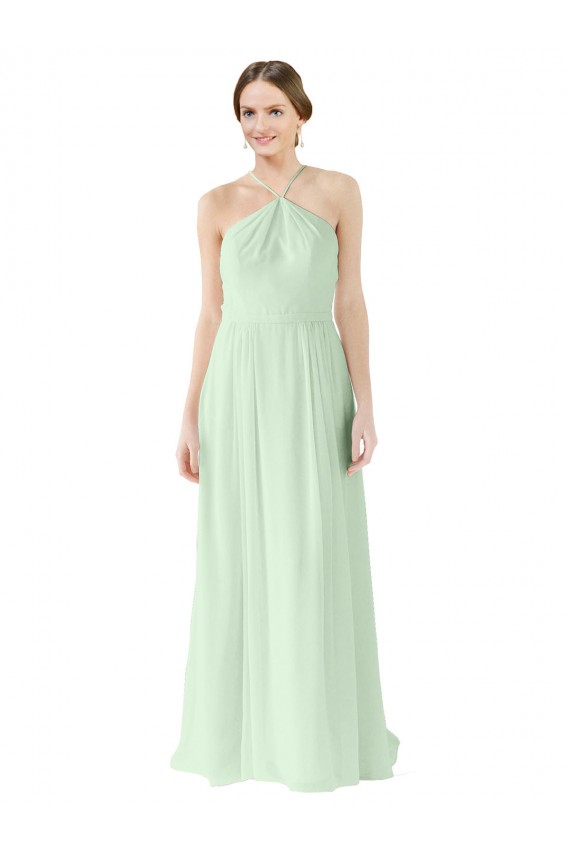 Boutique Vert Sauge Trapèze Licou Mousseline Longue Robes demoiselle d'honneur