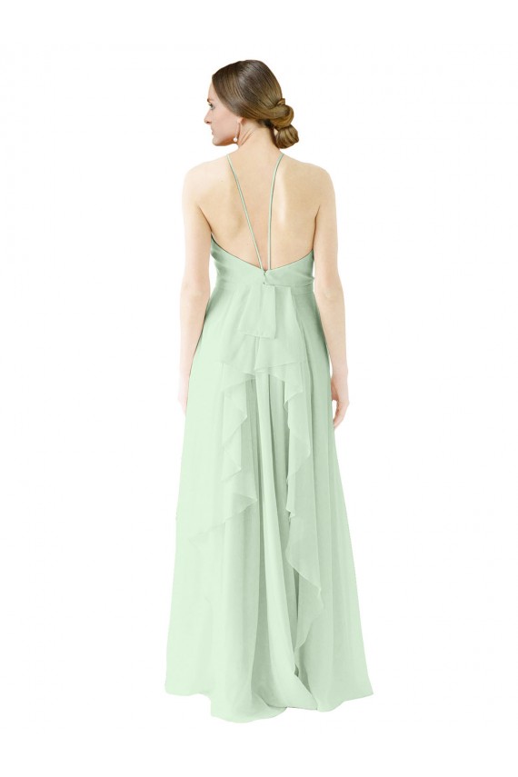 Boutique Vert Sauge Trapèze Licou Mousseline Longue Robes demoiselle d'honneur