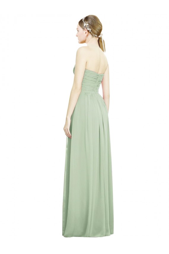 Boutique Vert Sauge Trapèze Sans bretelle Mousseline Longue Robes demoiselle d'honneur
