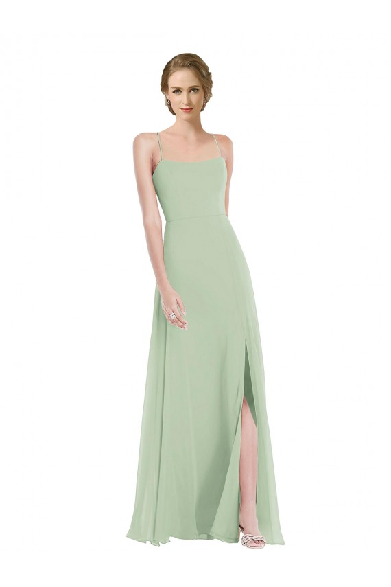 Boutique Vert Sauge Trapèze Scoop Mousseline Longue Robes demoiselle d'honneur