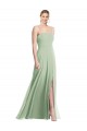 Boutique Vert Sauge Trompette Bretelles spaghetti Col Carré Mousseline Longue Formelles Robes demoiselle d'honneur / Robes de soirée