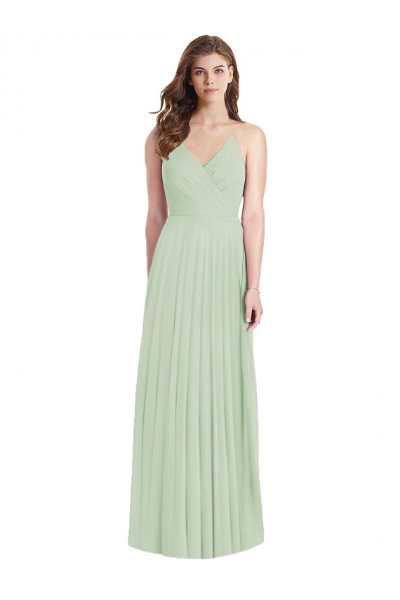 Boutique Vert Sauge Trompette Bretelles spaghetti Col V Mousseline Longue Robes demoiselle d'honneur
