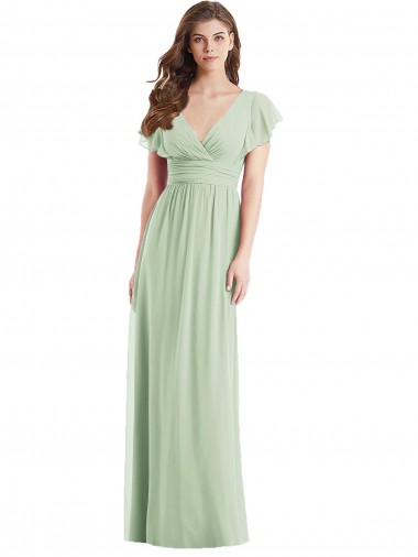 Boutique Vert Sauge Trompette Col V Mousseline Longue Robes demoiselle d'honneur
