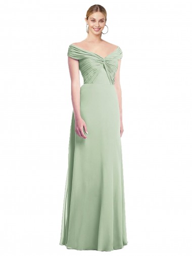 Boutique Vert Sauge Trompette Épaule Dénudée Mousseline Longue Robes demoiselle d'honneur