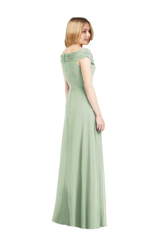 Boutique Vert Sauge Trompette Épaule Dénudée Mousseline Longue Robes demoiselle d'honneur