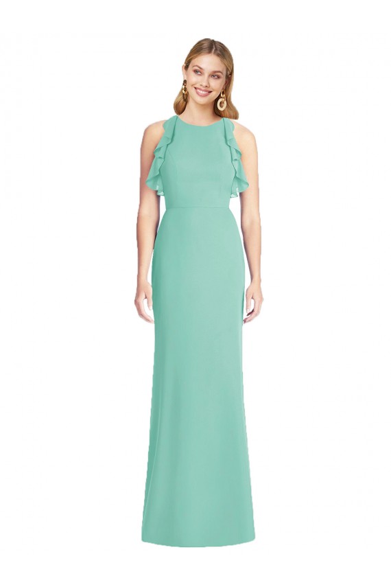 Boutique Vert de jade Sirène Col bijou Mousseline Longue Robes demoiselle d'honneur