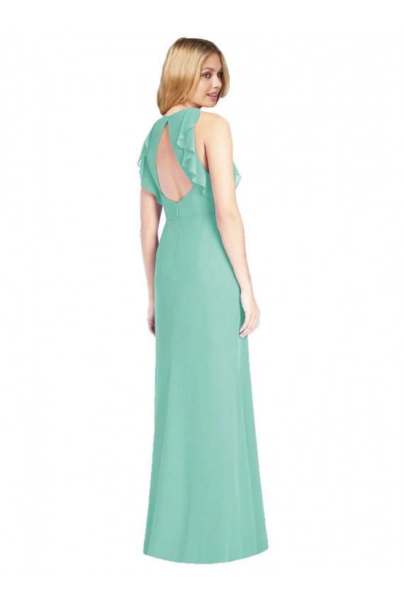 Boutique Vert de jade Sirène Col bijou Mousseline Longue Robes demoiselle d'honneur