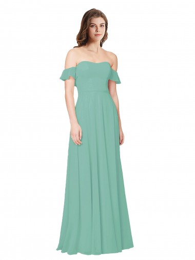 Boutique Vert de jade Trapèze Épaule Dénudée Mousseline Longue Robes demoiselle d'honneur