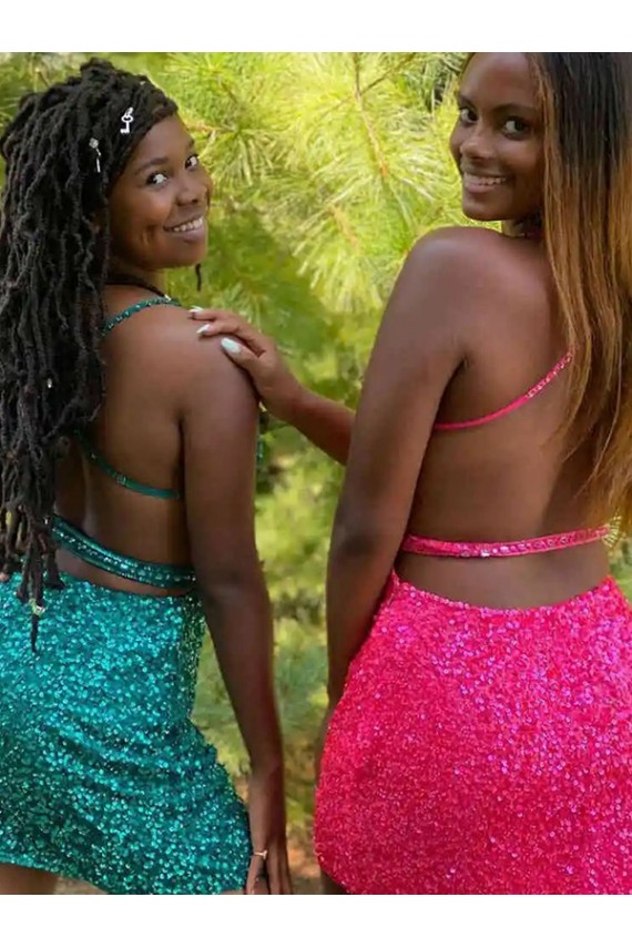 Boutique Vert foncé Fourreau Col V Courte Paillettes Velours Courte Robes de bal