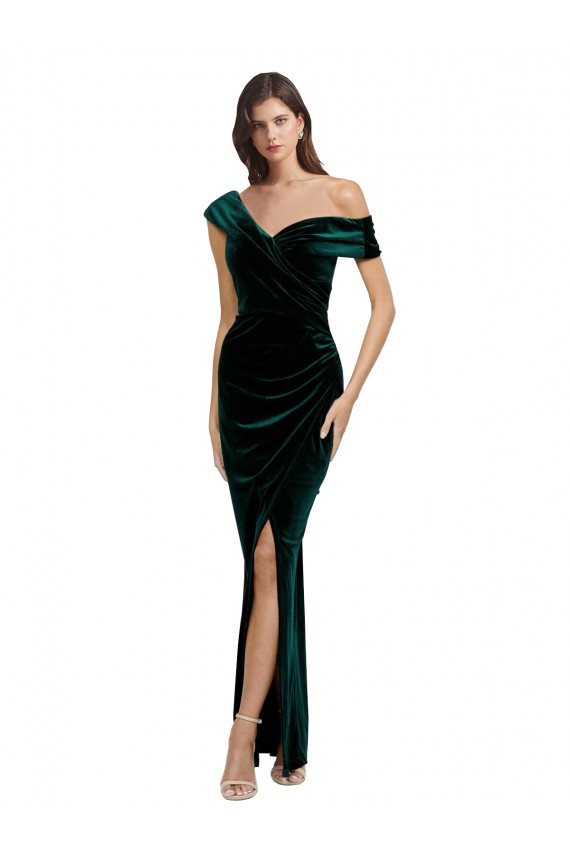Boutique Vert foncé Fourreau Épaule Dénudée Velours Stretch Longue Asymétrique Formelles Robes demoiselle d'honneur / Robes de soirée / Robes de bal