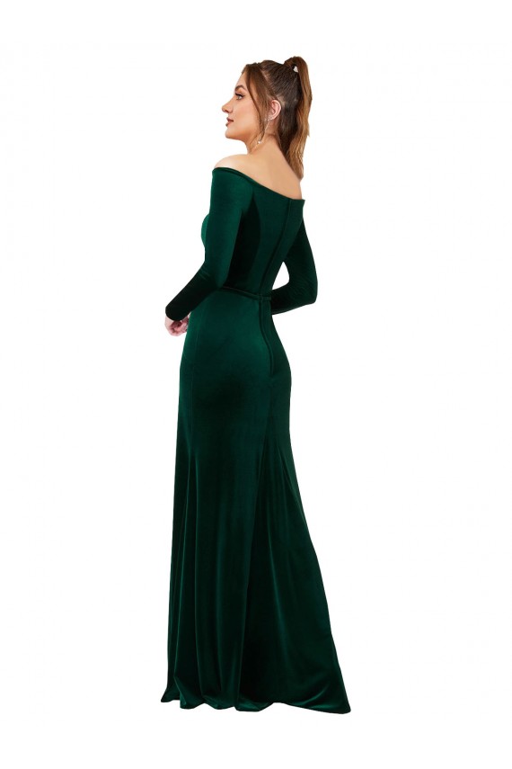 Boutique Vert foncé Fourreau Épaule Dénudée Velours Stretch Longue Formelles Robes demoiselle d'honneur / Robes de soirée / Robes de bal