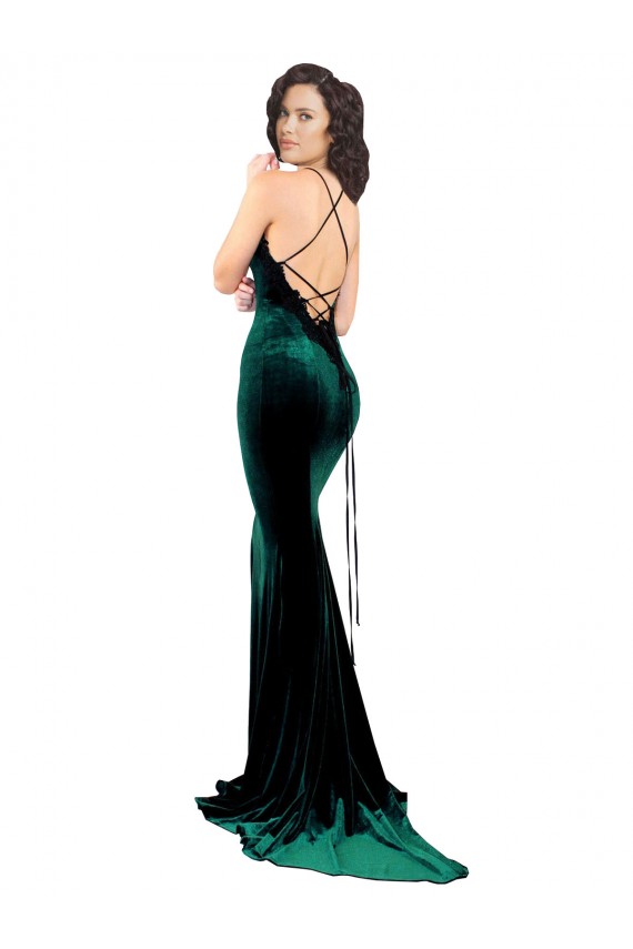 Boutique Vert foncé Sirène Col Haut Balayage train Velours Stretch Longue Formelles Robes demoiselle d'honneur / Robes de soirée / Robes de bal