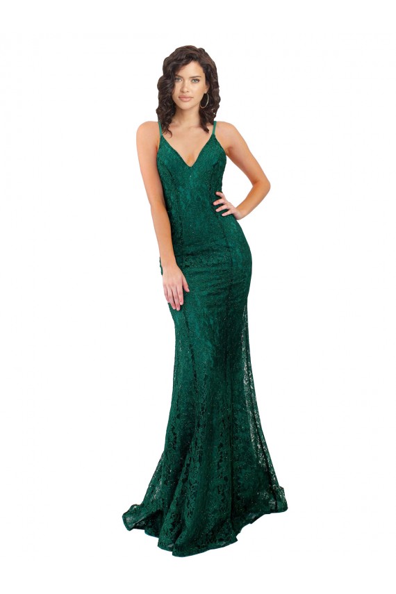Boutique Vert foncé Sirène Col V Dentelle Longue Robes demoiselle d'honneur / Robes de bal