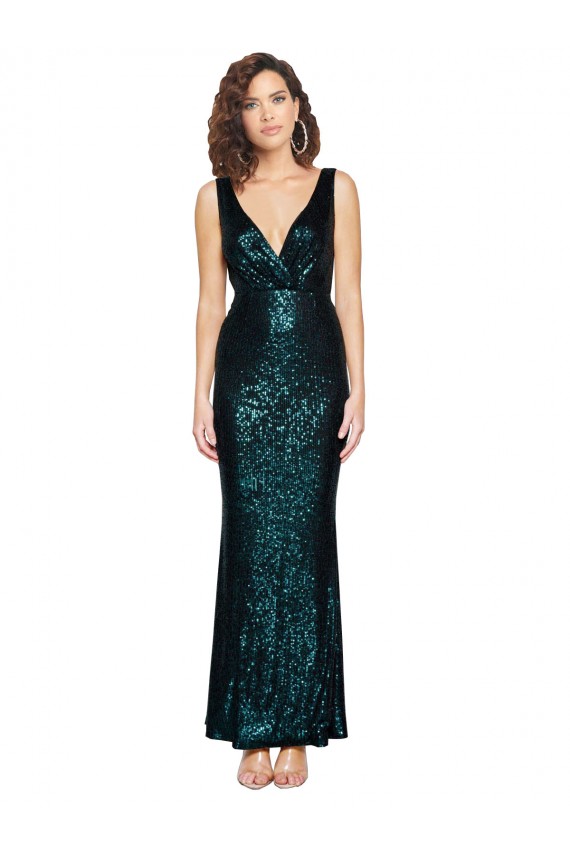 Boutique Vert foncé Sirène Col V Paillette Longue Formelles Robes demoiselle d'honneur / Robes de soirée / Robes de bal