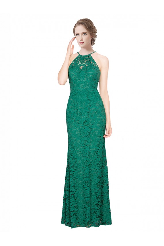 Boutique Vert foncé Sirène Licou Col Haut Dentelle Longue Robes demoiselle d'honneur / Robes de bal